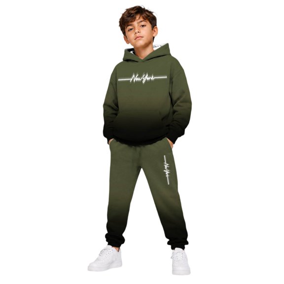 Kiijoy Boys Casual Athletic Outfits Gradient New York Hoodie Sweatpants Set, Size 2-14