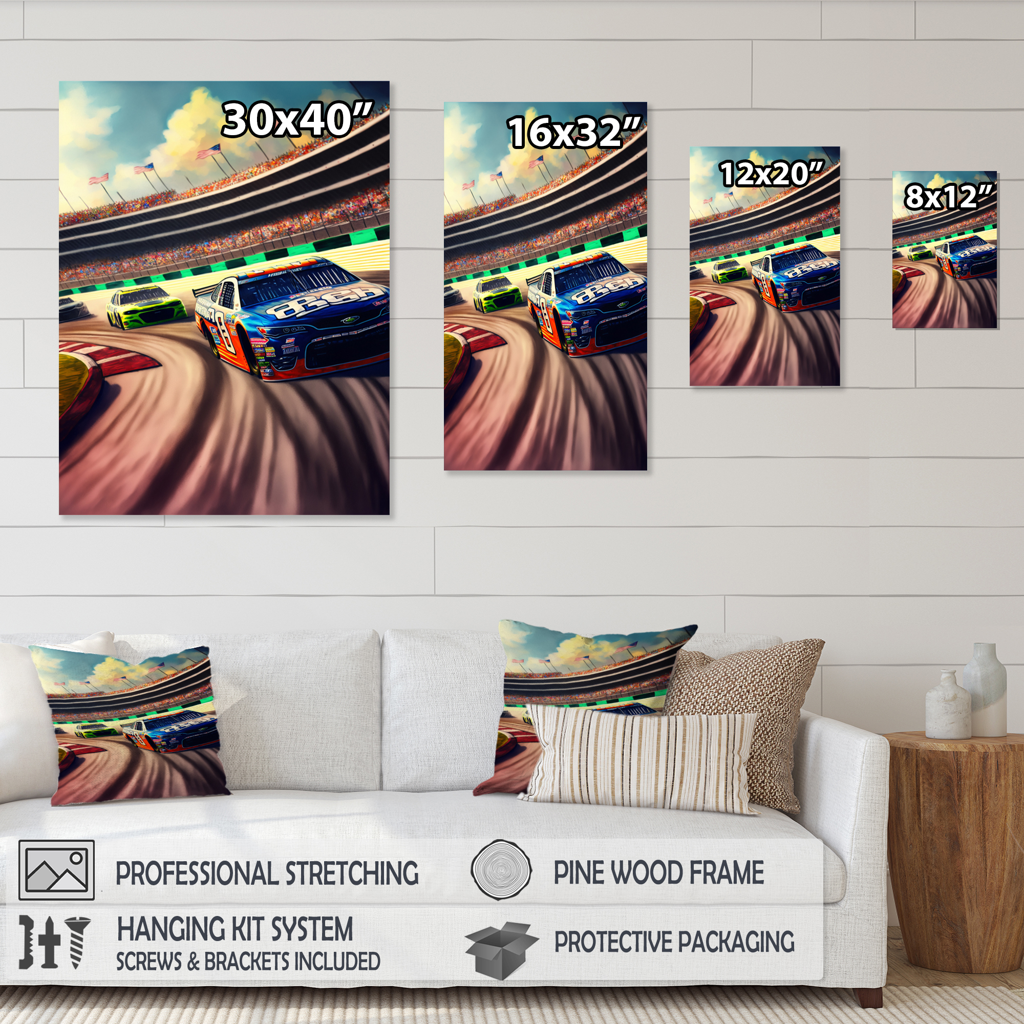 Designart Daytona Stock Car Racing Last Lap I Canvas Wall Art