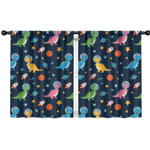 Blackout Kids Curtains,Blue Cartoon Dinosaurs Rockets Pattern Childrens Insulated Curtains Set Of 2,Bedroom Essentials,Toddler Room Decor 42"x54"