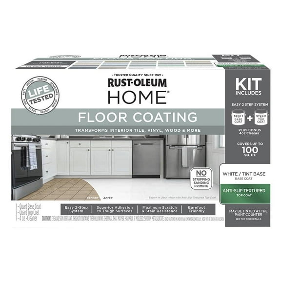 Rust-Oleum HOME Floor Coating, Ultra White Tint Base with Anti-Slip Clear Top Coat, Textured, Kit - 384958