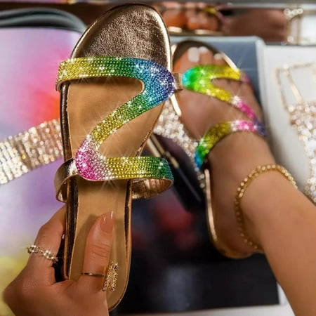 

AXXD Trendy Sandals for Women 2024 Flat Summer Beach Trendy Rhinestone Mothers Day
