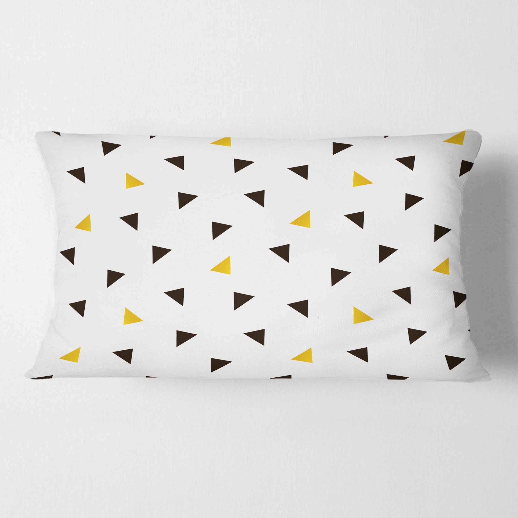 Designart Trendy Black And Gold Triangular Pattern' Mid-Century Modern Throw Pillow - 12x20
