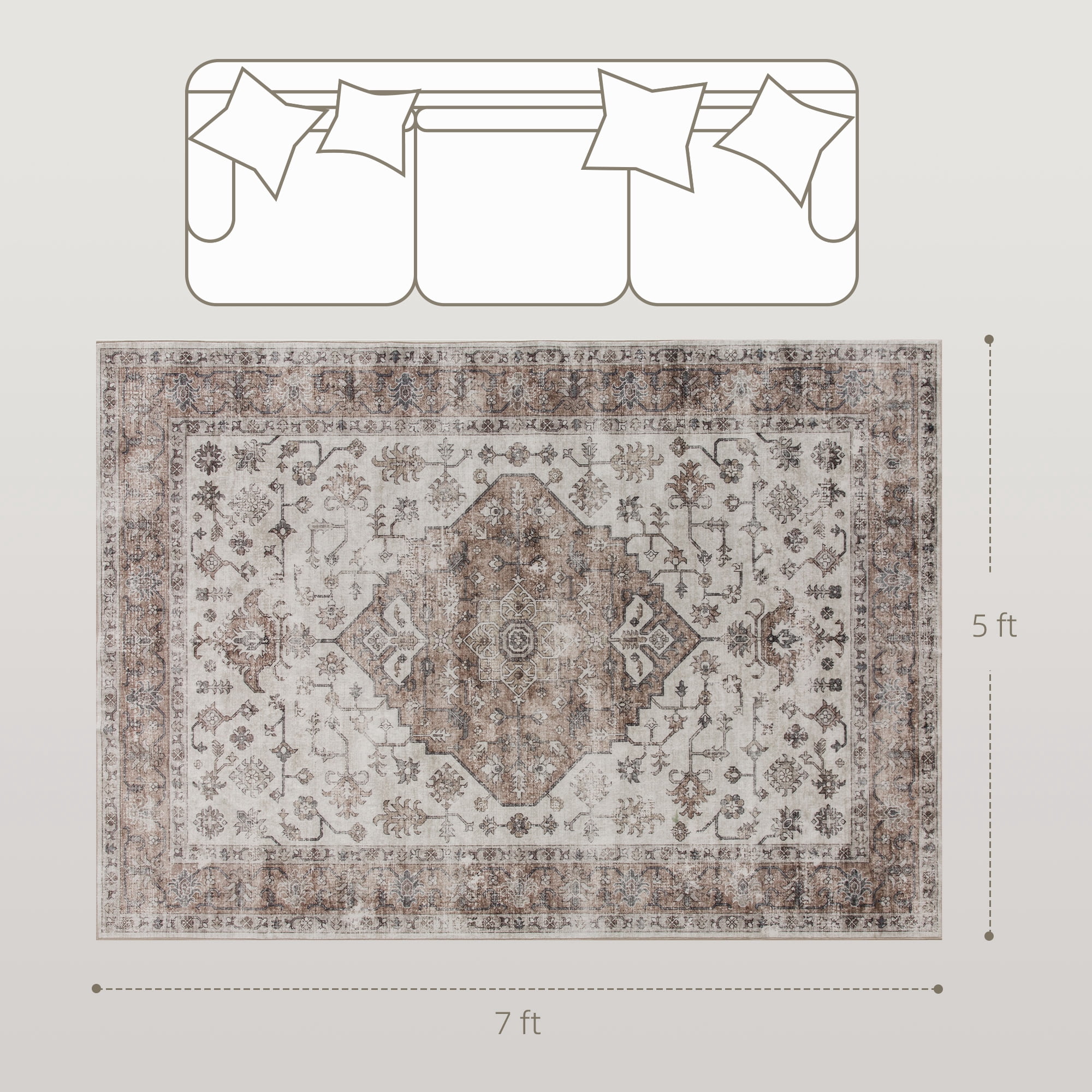 5' x 7' Area Rug with Anti-Slip TPR Backing, Machine Washable Faux Fur Floor Carpet for High Traffic Living Room, Bedroom, Home Decor