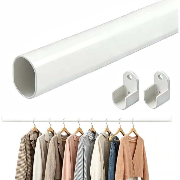 EKETE Oval Closet Rod for Hanging Clothes,18 to 40 Inch Adjustable Rods white Metal Rods,Heavy Duty Expandable Closet, Wardrobes, Bathroom, Laundry