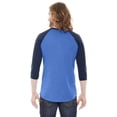 thumbnail image 2 of American Apparel Unisex Poly-Cotton 3/4-Sleeve Raglan T-Shirt Heather Lake Blue/ Navy XS, 2 of 3