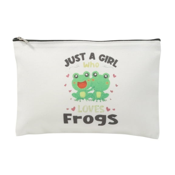 Unique Bargains 1 Pc Durable Frog Pattern Makeup Bag White Canvas