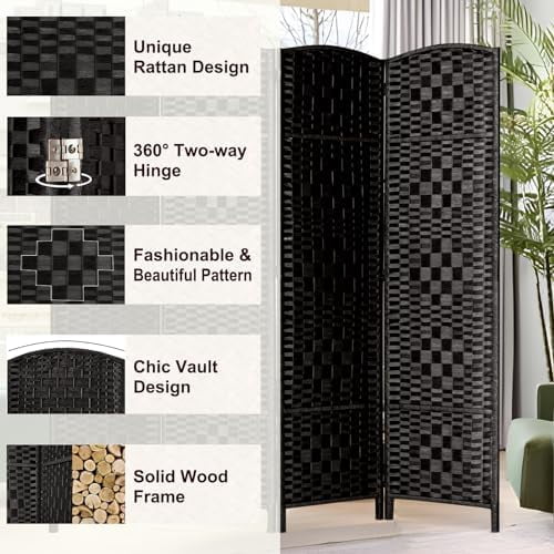 6 ft Tall Room Divider, Room Dividers and Folding Privacy Screens, 15.7in Privacy Screen 4 Panel Partition Temporary Wall Separation for Private, Black
