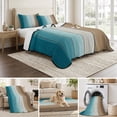 thumbnail image 6 of Twin XL Quilt Set 68''x98'', Teal Brown Ombre Lightweight Summer Bedspread Coverlet Set with 2 Pillow Shams, Vintage Country Wooden Breathable All Season Quilt Bedding for Dorm/Guest Room, 6 of 9