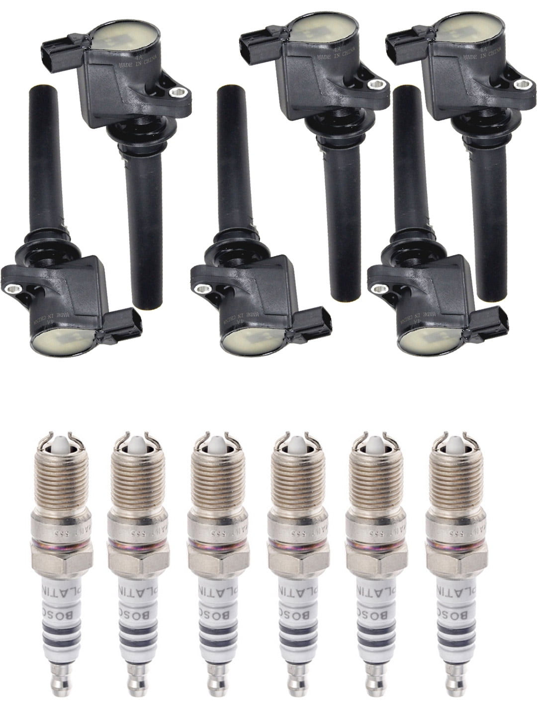 Set of 6 ISA Ignition Coils and BOSH Spark Plugs Compatible with2005