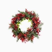 dajkiuy Christmas Wreath with Red Berries Eucalyptus Leaves, 13.8Inch Artificial Winter Holiday Front Door Wreath for Window Home Wall Farmhouse Outdoor Indoor Decor