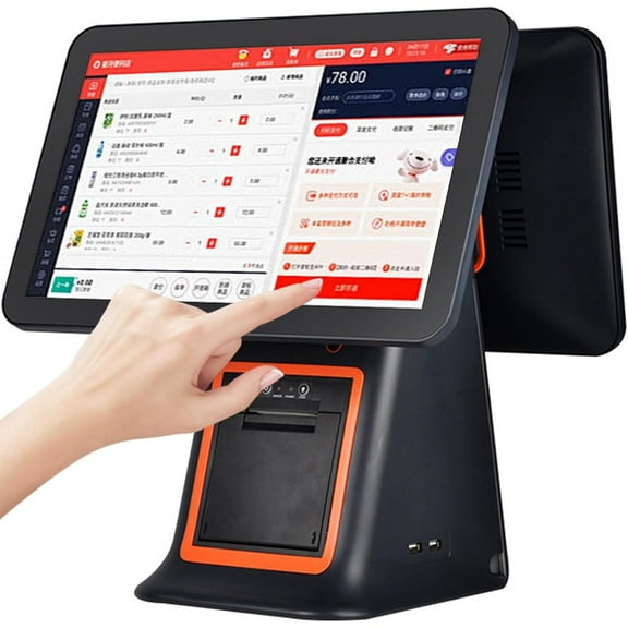 All-in-One Cash Register with Touch Screen Dual Monitor, Touch Screen Cash Register for Small Businesses, 2-Core 8G RAM 128G SSD, Dual-Band WiFi for Retail Restaurant Store