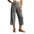thumbnail image 4 of YanHoo Plaid Capris for Women Elastic Waisted Wide Leg Capri Pants Casual Comfy Vacation Cropped Trousers with Pockets, 4 of 8