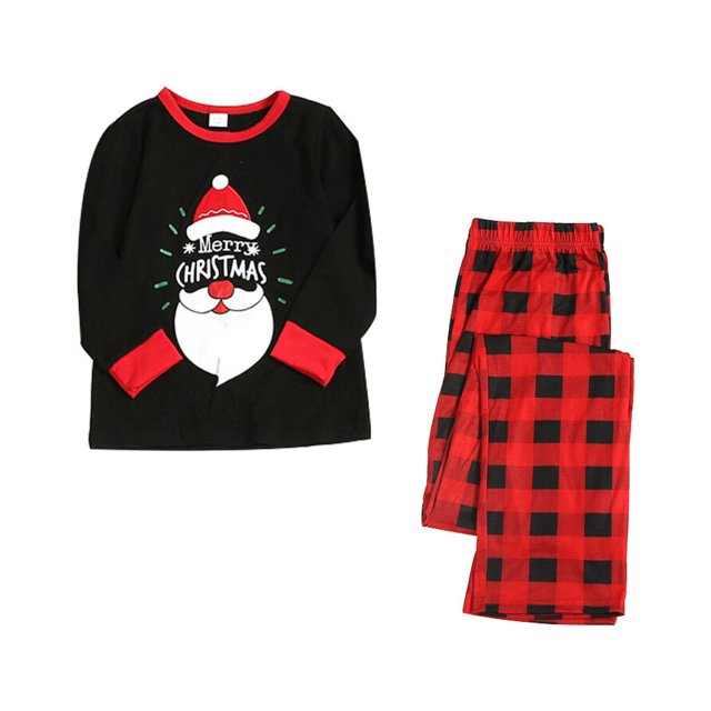 Wosthever Conjunto de pijamas familiares de Navidad con cuello redondo, pantalón superior, ropa de dormir, ropa de dormir BB para adultos Kits de decoración para fiestas mujeres METRO