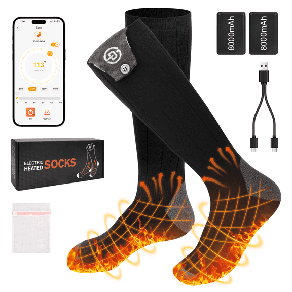 Netraty Heated Socks for Men Women with App Control, Two 8000mAh Rechargeable Battery Electric Socks Washable Thermal Socks Winter Foot Warmer for Camping, Skiing, Fishing, Hunting