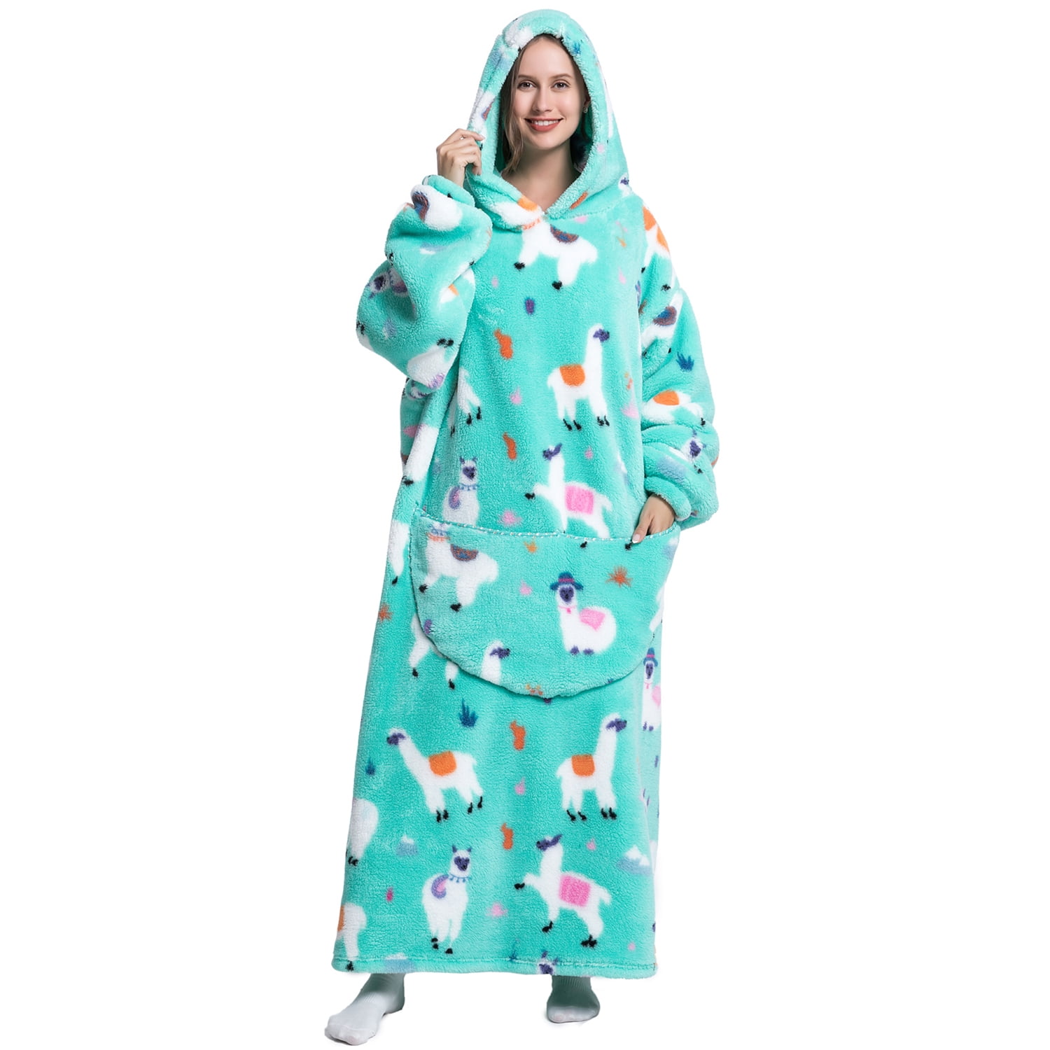 Msrlassn Extra Long Wearable Blanket Hoodie for Women Men Adults Oversized Hooded Blanket Sweatshirt, Super Soft Warm Comfortable Giant Wearable Blanket Hoodie with Big Pocket
