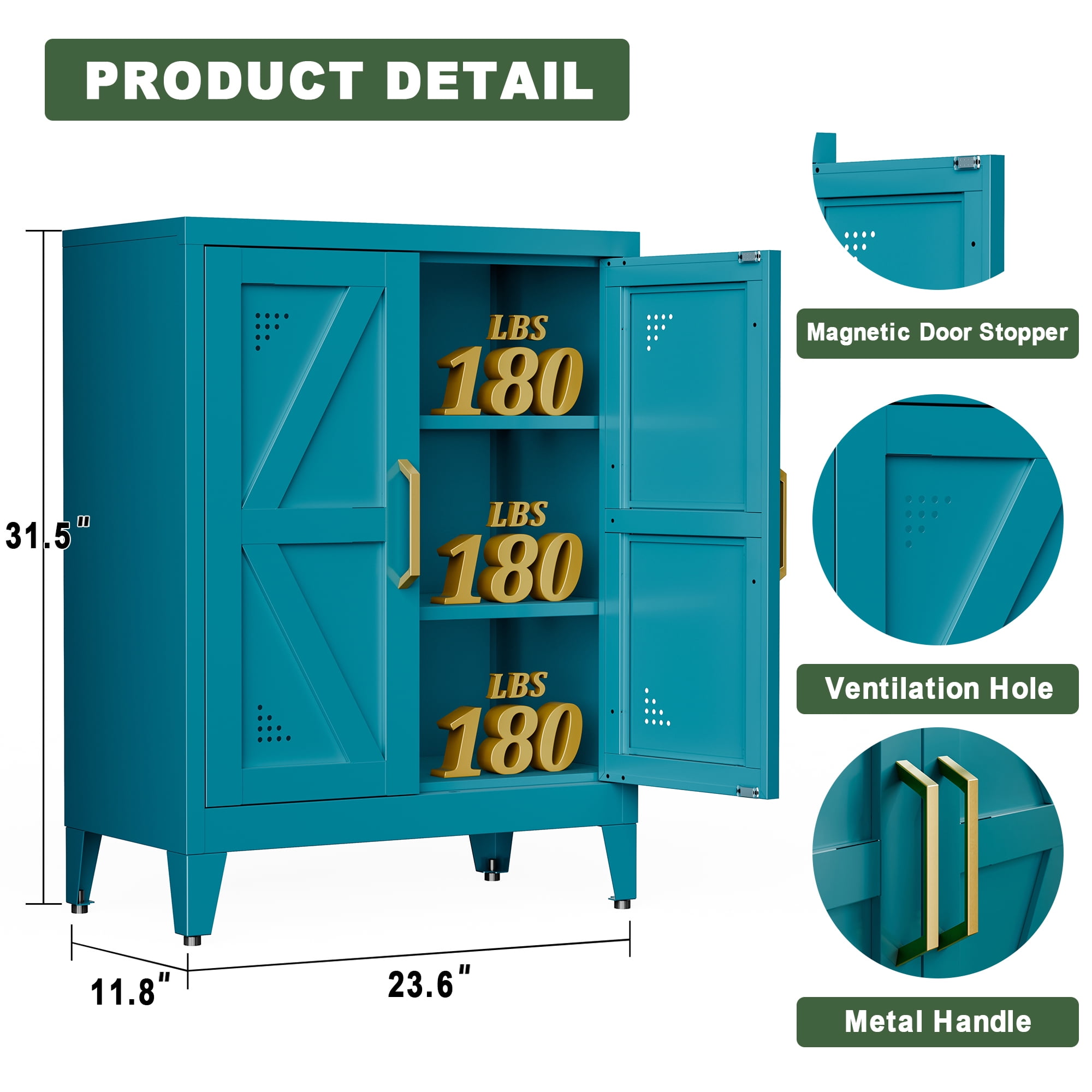 CXUZCZ Metal Buffet Cabinet, Bathroom Floor Storage Cabinet with 2 Adjustable Shelves, Freestanding Storage Sideboard for Entryway,Office, Restaurant, Living Room,11.8 x 23.6 x 31.5 Inches,Blue