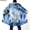 thumbnail image 1 of Capa gruesa y cálida con capucha para hombre, abrigo de lana a prueba de viento, Native Dream Catcher, Wolf Art Moon, estampado 3D, bata, manta, 4, 1 of 4