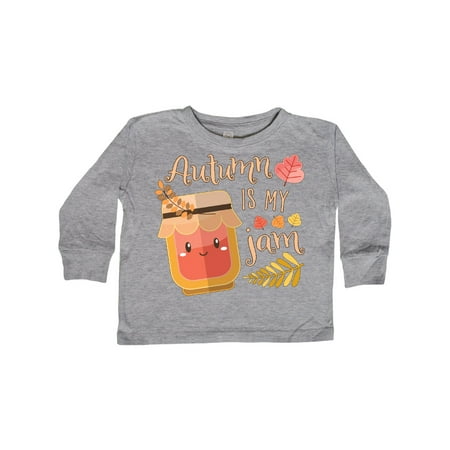 

Inktastic Autumn Is My Jam with Cute Jar and Fall Leaves Gift Toddler Boy or Toddler Girl Long Sleeve T-Shirt