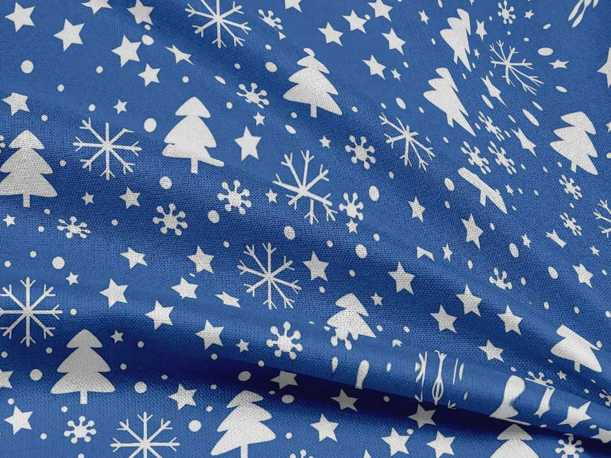 oneOone Rayon Blue Fabric Snowflake,Star & Tree Sewing Material Print Fabric By The Yard 56 Inch Wide