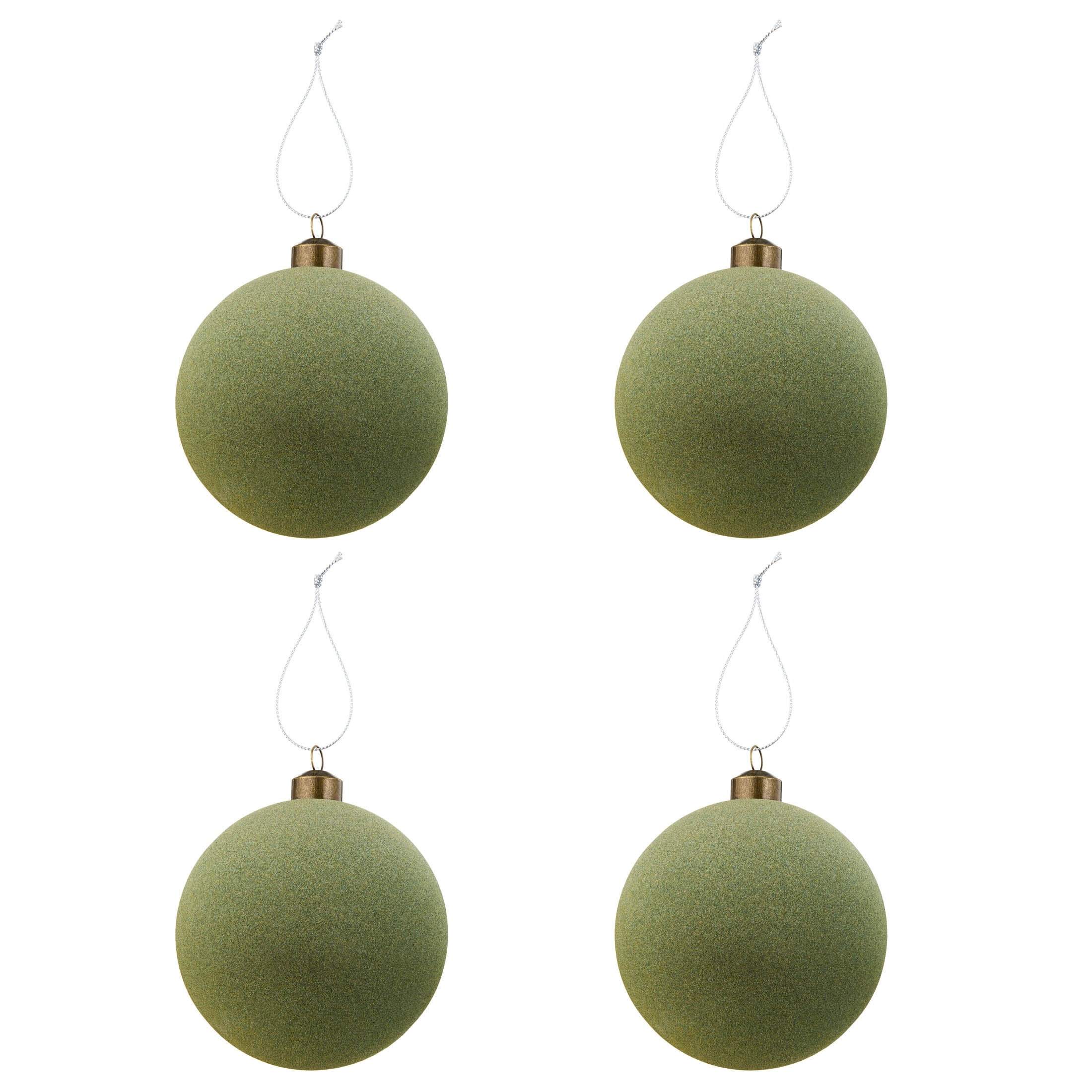 4-Count Sage Green Velvet-Feel Ball Shatterproof Christmas Ornaments, 4.8", by Holiday Time