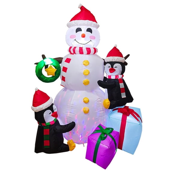 6FT Christmas Inflatables Snowman With Two Penguins,Outdoor Decoration LED Lighted Penguins Christmas Decor for Yard Patio Garden Lawn Xmas Holiday Indoor Party