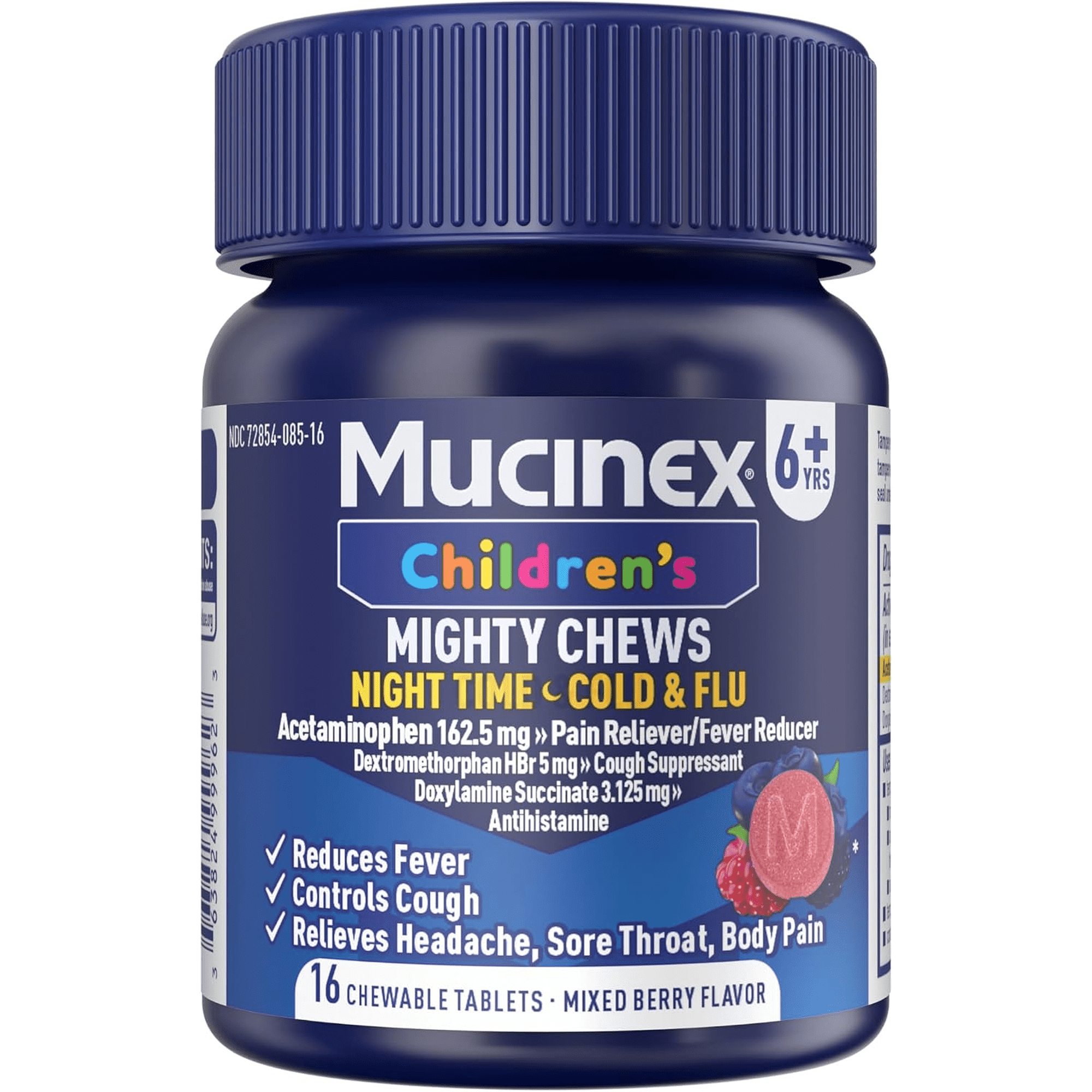 Mucinex Children's Mighty Chews Nighttime Cold and Flu Medicine, Chewable Tablets, 16 Count