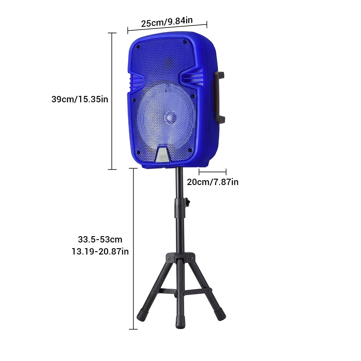 Portable Bluetooth Speaker 8" Woofer w/ Tripod Stand Microphone Remote Control Blue LED, Clear Shell