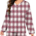 thumbnail image 6 of Women's Plaid Pajama Set, 2 Piece Loungewear Outfits V Neck Comfy Sleepwear Fall Long Sleeve Tops and Long Pants New Two Piece Pants Set for Women Work Pinks M, 6 of 7