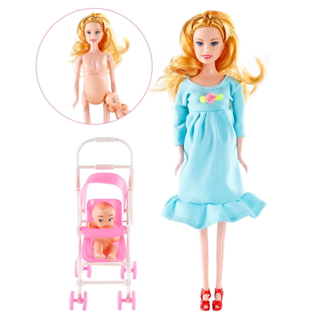 Muñeca embarazada tiene un bebé en su barriguita Mamá muñeca con carrito para muñecas