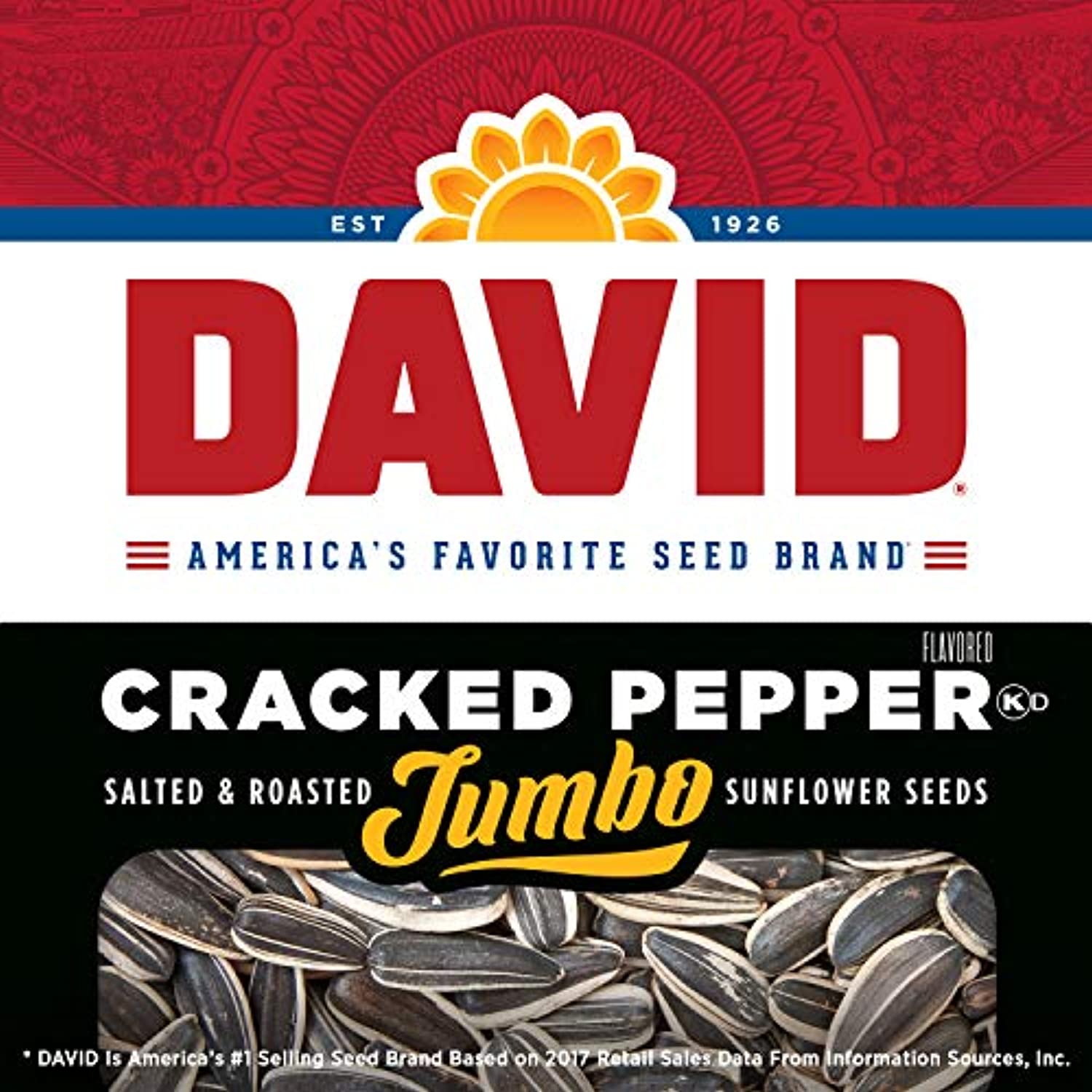 David Roasted And Salted Cracked Pepper Jumbo Sunflower Seeds, Keto Friendly, 5.25 Oz, 12 Pack