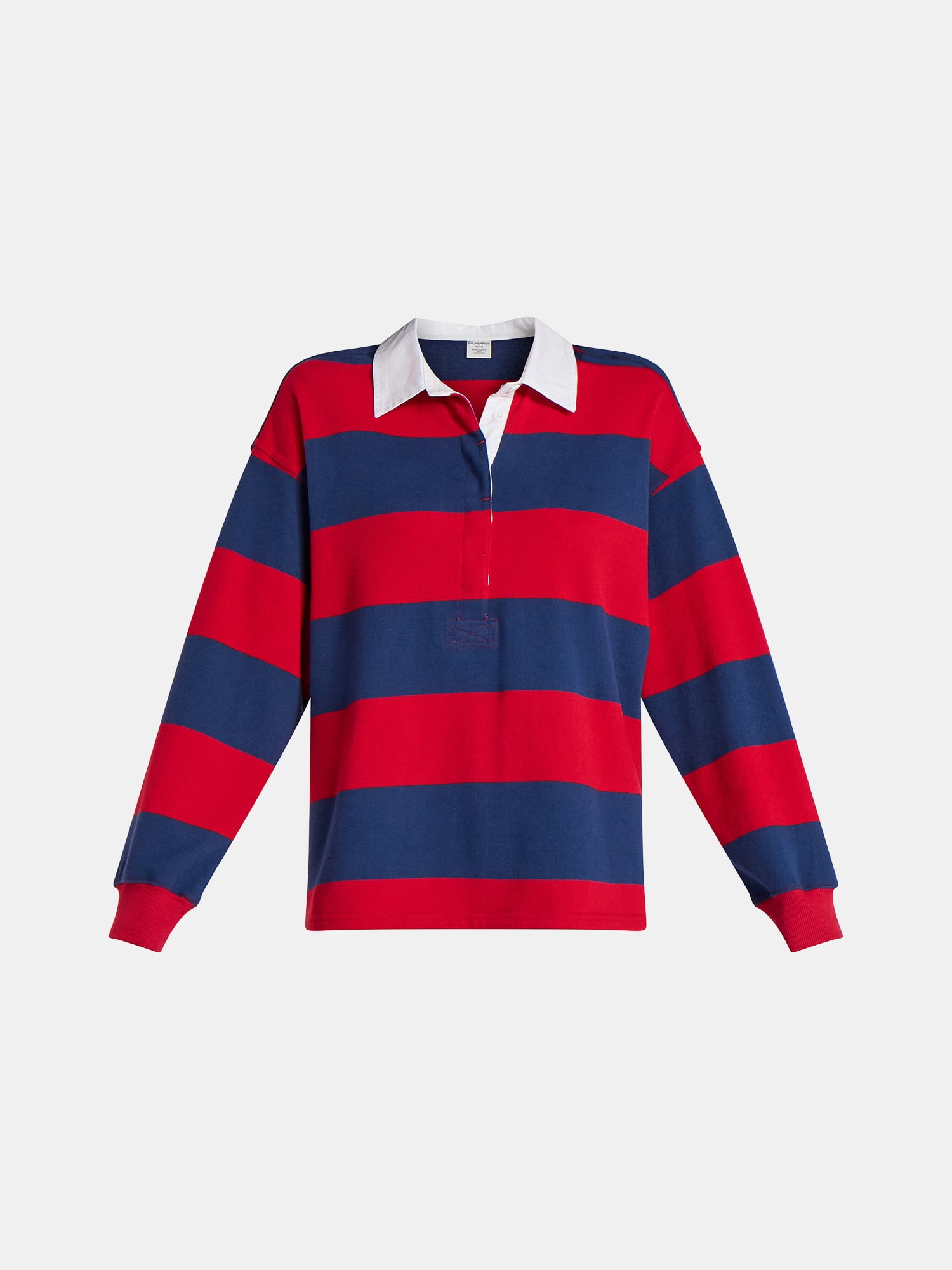 No Boundaries French Terry Rugby Polo Top with Long Sleeves, Women's