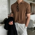 thumbnail image 2 of Men's Clothing Luxury Knitted Polo Shirt Casual Striped Button Down Solid Color Short Sleeve Tees Breathable 2024 New Knitwear, 2 of 6