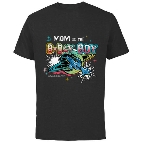 Disney Stitch Family Shine Mom of the B-Day Boy Birthday - Short Sleeve Cotton T-Shirt for Adults - Customized-Black