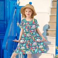 thumbnail image 6 of FORMRS Girls Short Sleeve Dress Summer Casual Round Neck A-line Beach Sundress, Sizes 2T-8T, Green Cartoon Truck Pattern, 6 of 8