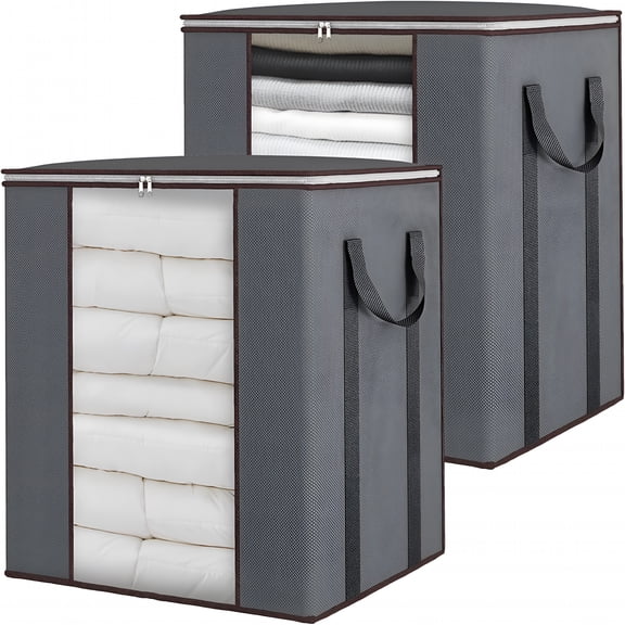 ACDANC Blanket Storage Bags,2 Pack Extra Large 120L Comforter Storage with Reinforced Handles,Grey