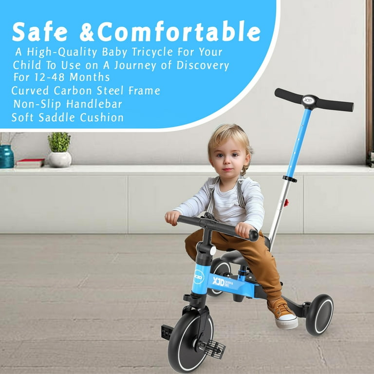 XJD 7-in-1 Toddler Bike, Adjustable Tricycle with Push Handle
