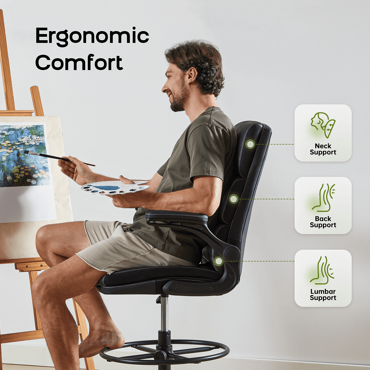TMV Ergonomic High Back Gaming Chair - Adjustable Desk Office Chair with Lumbar Support, Perfect as Computer Desk Chair with Foot Rest Ring，Black