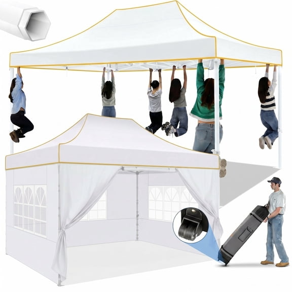 COBIZI 10x15 Pop Up Canopy Tent Heavy Duty with 4 Sidewalls Tents for Parties Outdoor Canopy Event Tent Wedding with Roller Bag,Upgraded UV 50  , Thick Hexagonal Legs, white
