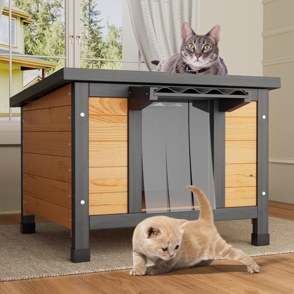 TIMHAKA Outdoor Cat House, Weatherproof Shelter for Cats, Dogs & Rabbits, Durable & Insulated Shelter for Garden, Patio & Backyard, Black & Yellow