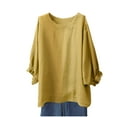 thumbnail image 2 of Swuxness Women 3/4 Sleeve Casual Shirts, Spring and Summer Tops, Ladies Crew Neck Solid Color Fashion Comfortable Loose Pullover Tee Yellow, XXXL, 2 of 4