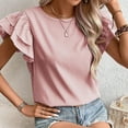 thumbnail image 6 of HOMBOM Blouses for Women Red Striped Summer Ruffled Sleeve Short Sleeve Crew Neck Loose Blouse M, 6 of 6