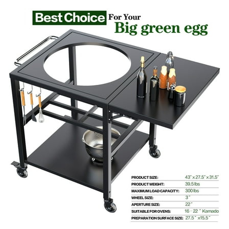 Grill Table for Big Green Egg Stand, Fit for 16-22 inch Kamado Grills Large Big Green Egg Kamado Joe