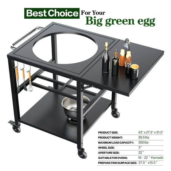 Grill Table for Big Green Egg Stand, Fit for 16-22 inch Kamado Grills Large Big Green Egg Kamado Joe