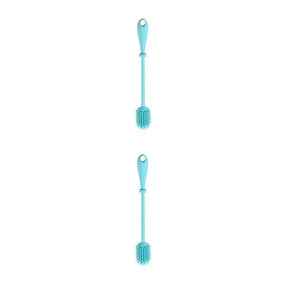 Cateissary Herramienta de de cepillo de silicona de mango largo para biberón Recipiente de boca estrecha y profunda, Azul, S Azul S 2piezas