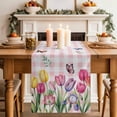 thumbnail image 2 of Table Runner 70 Inches Long for Kitchen Dining, Tulips Spring Floral Dresser Scarf Farmhouse, Dining Table Decorations for Wedding/Parties, Pink Plaid Flowers Butterfly Pastoral 13 x 70 In, 2 of 8