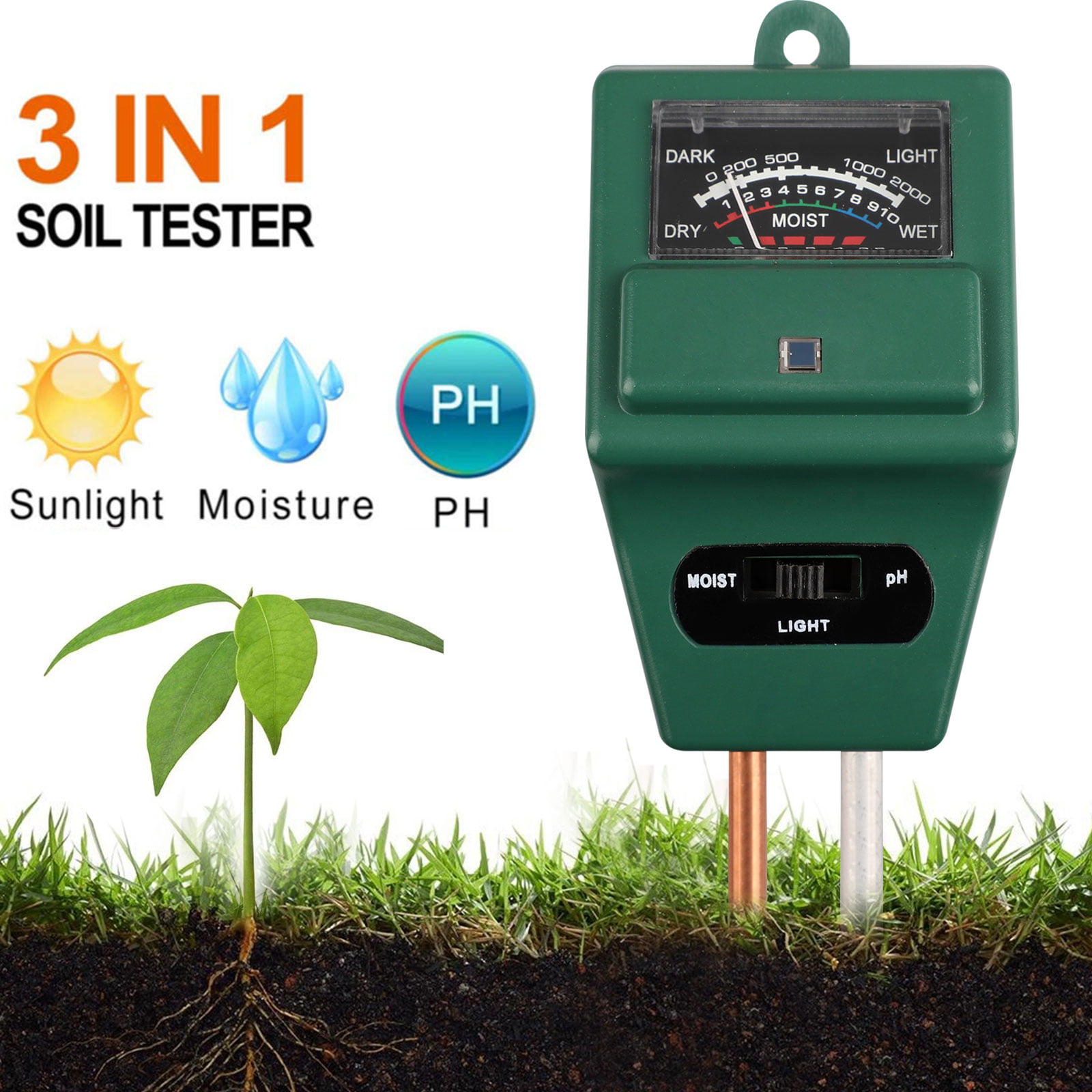 Soil pH Meter, EEEkit 3-in-1 Soil Moisture/Light/pH Tester Gardening Tool  Kits for Plant Care, Great for Garden, Lawn, Farm, Indoor & Outdoor Use