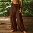 thumbnail image 2 of hoksml Women's Solid Cotton Wide Leg Pants, High Waist Drawstring Casual Loose Trousers for Daily Wear, 2 of 8