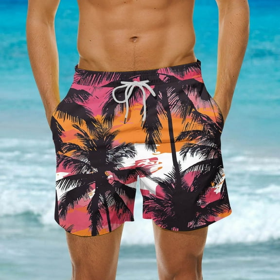 guisaled Mens Swim Suit Trunks Big and Tall Swim Trunks for Men Fashion Printed Hawaiian Swim Shorts Drawstring Elastic Waisted Quick Dry 5 Inch Board Shorts