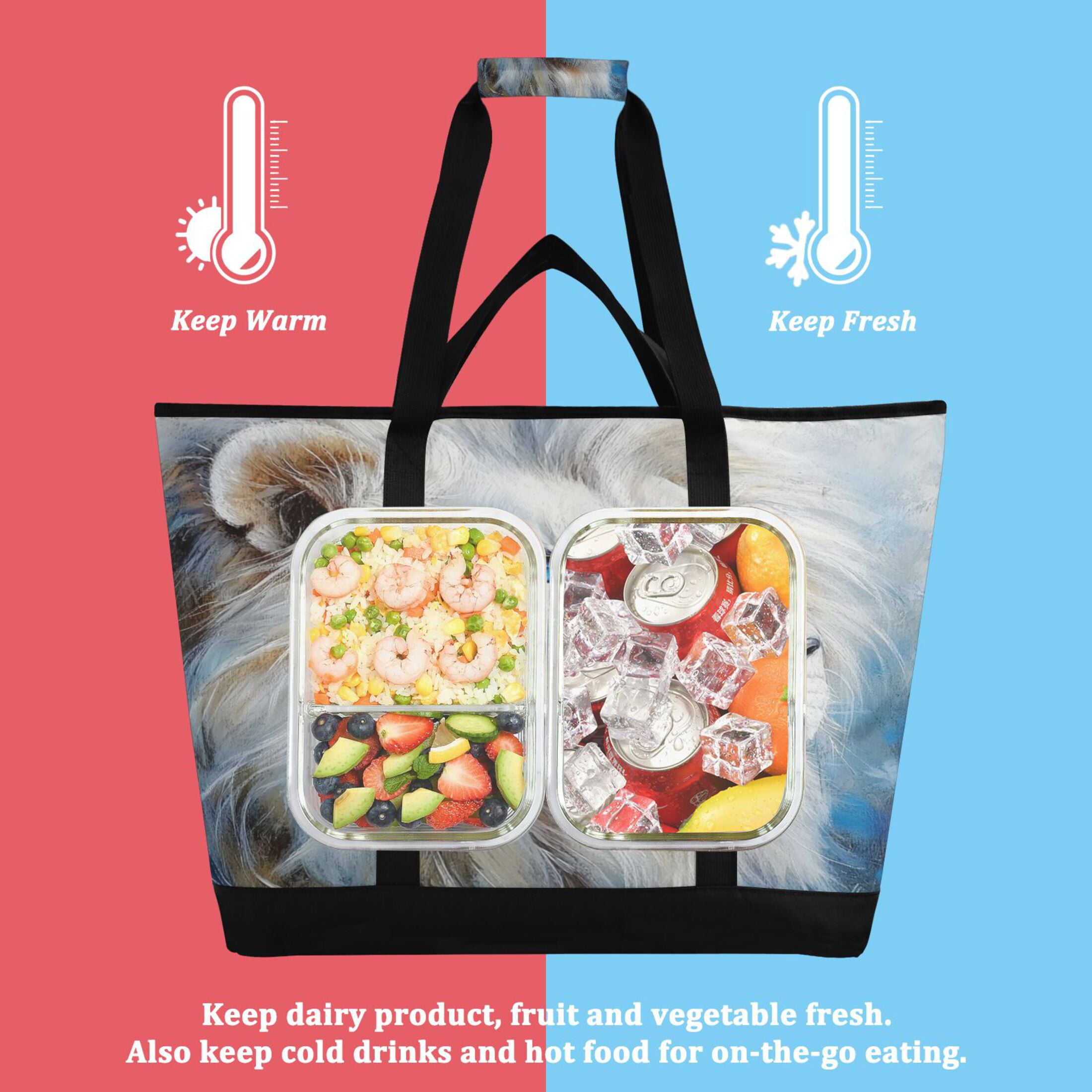 Large Hand-held Ice Pack Picnic Bag Insulation and Refrigeration Suitable for Shopping Picnics and Camping Blue-eyed Lion