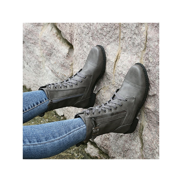 Simanlan Women's Mid Calf Combat Boots